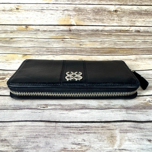 COACH Womens Black Slim Accordion Leather Zip Around Minimalist Wallet - Picture 6 of 8